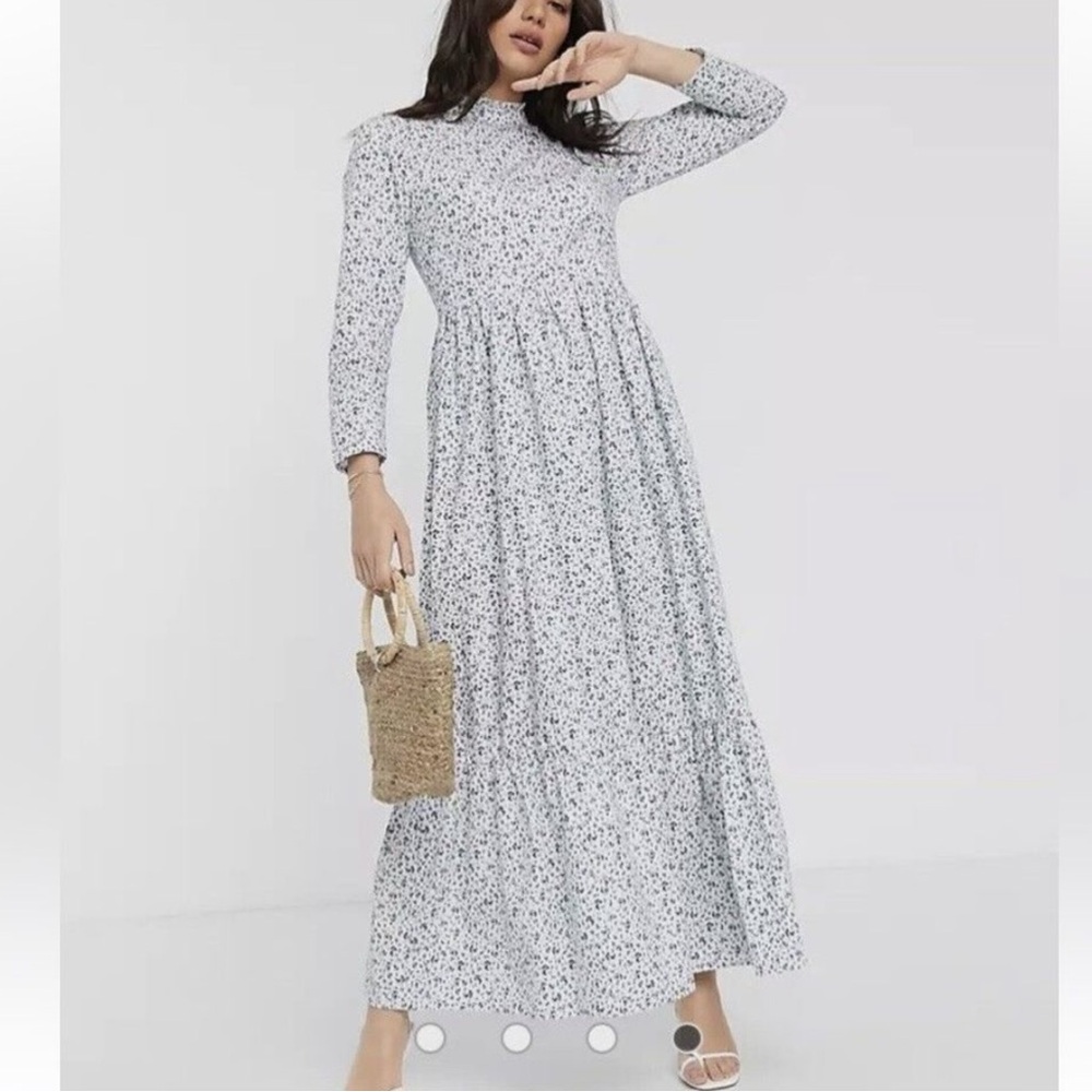 ASOS Blue and White Smocked Tiered Sundress